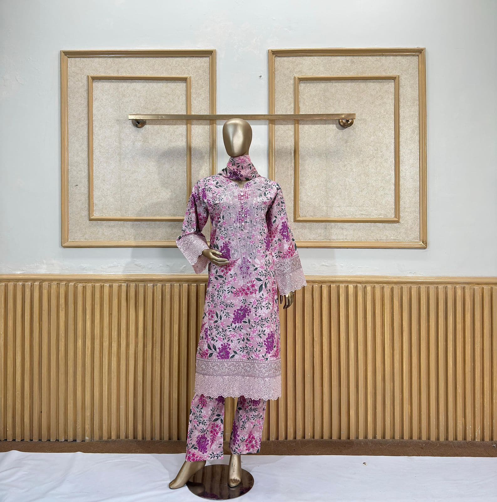 Premium printed embrioded dress 3 pc ready to wear