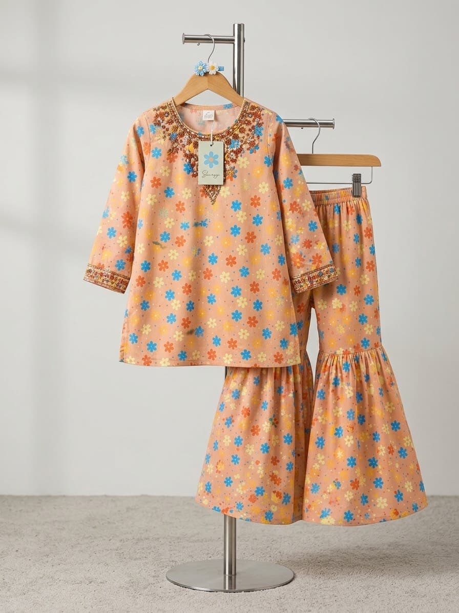Premium kids embrioded ghrara shirt 2 pc ready to wear
