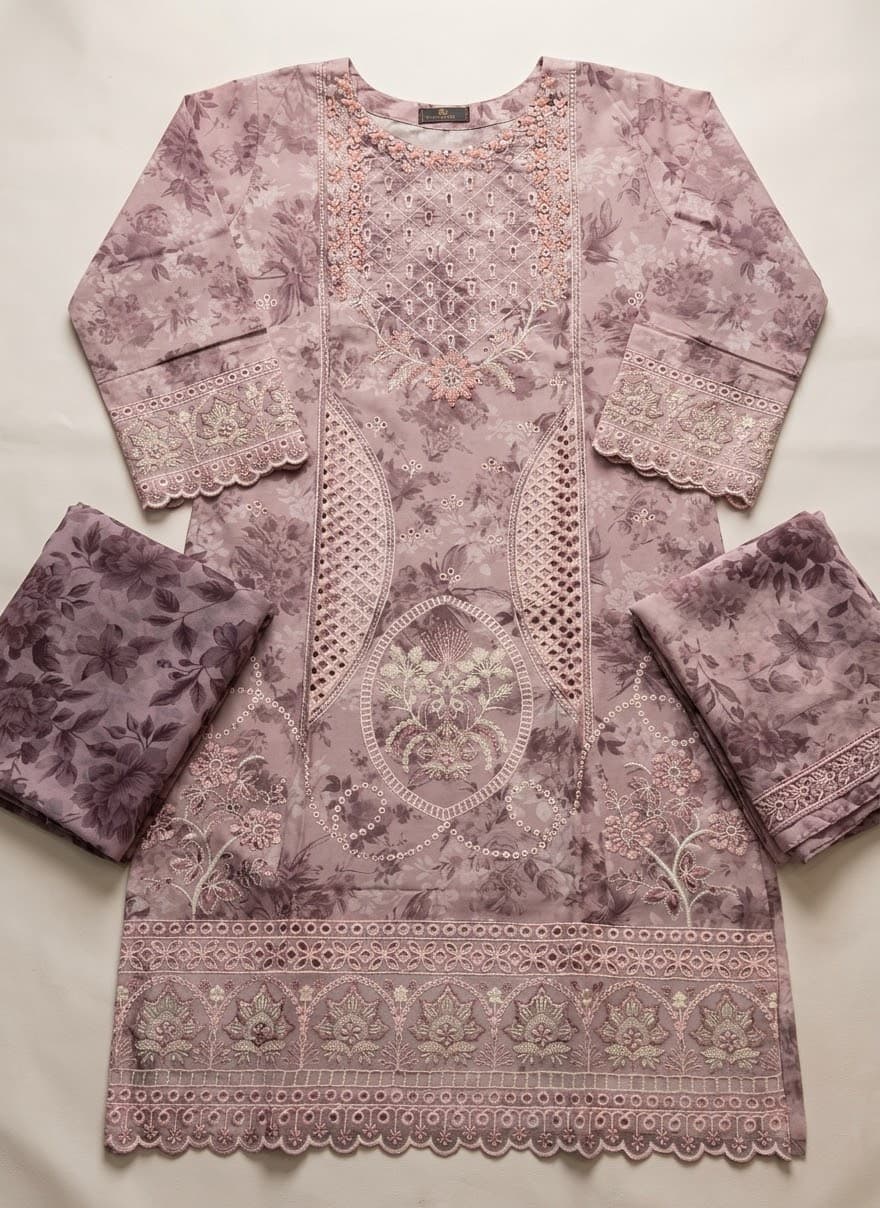 Elegant embroided dress 3 pc ready to wear