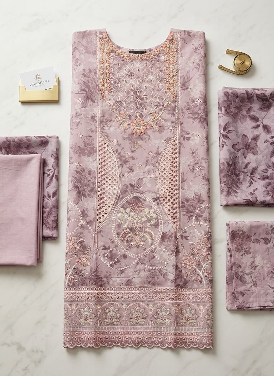 Elegant embroided dress 3 pc ready to wear