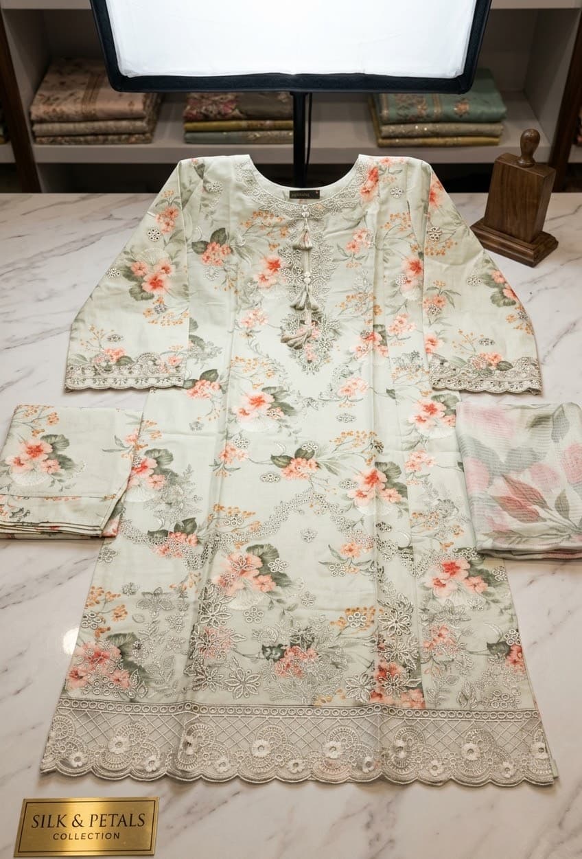 Elegant heavy embrioded hand work 3 pc ready to wear